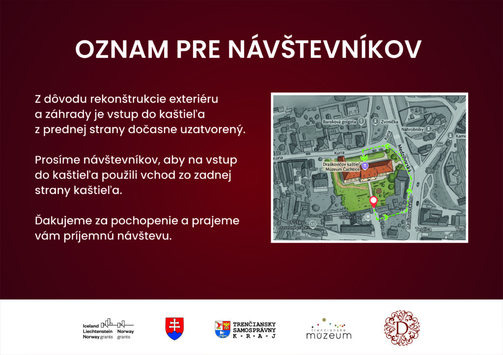 Oznam o dočasnom uzatvorení hlavnej brány Draškovičovho kaštieľa