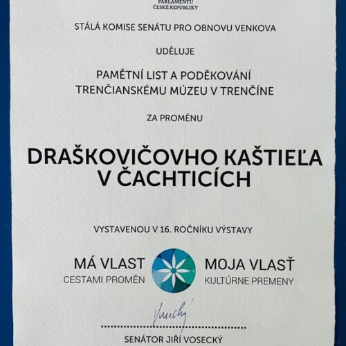 Získali sme prestížnu cenu za revitalizáciu Draškovičovho kaštieľa v Čachticiach